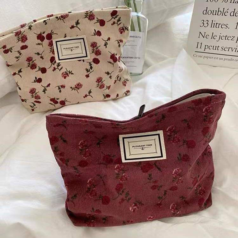 Tas kosmetik bunga Corduroy, t - Korean Skincare Routine ulasan dan harga
