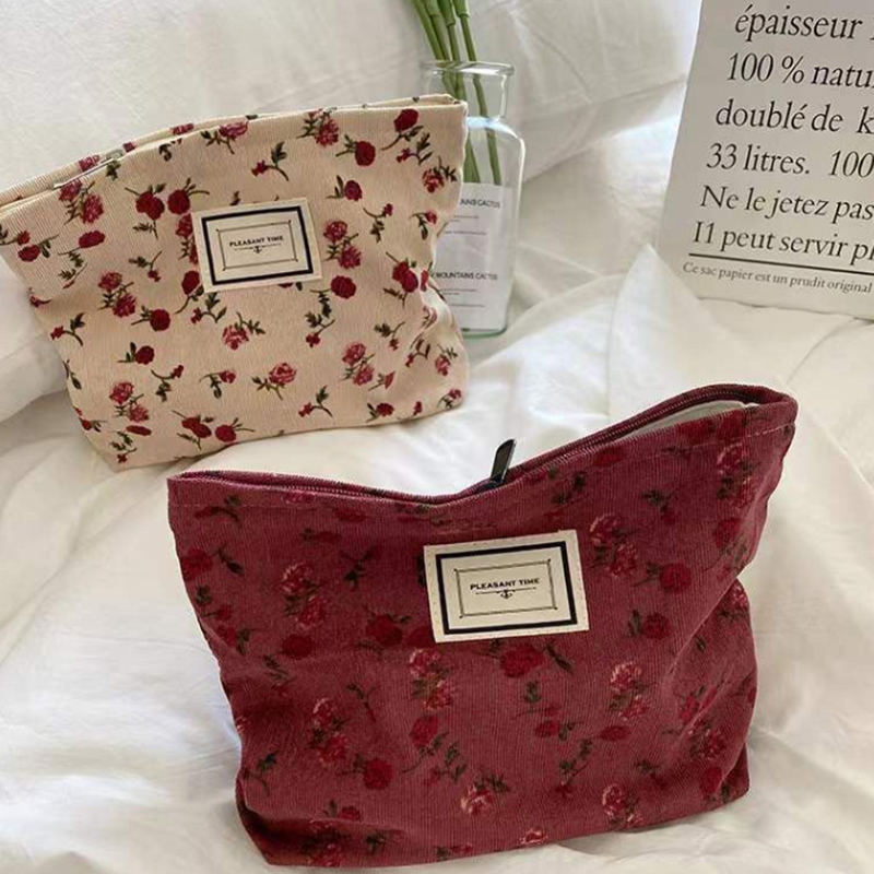 Tas kosmetik bunga Corduroy, t - Korean Skincare Routine ulasan dan harga