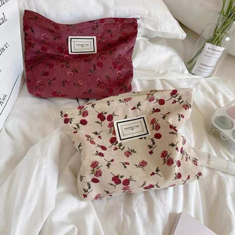 Tas kosmetik bunga Corduroy, t - Korean Skincare Routine ulasan dan harga