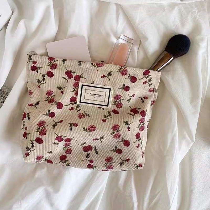 Tas kosmetik bunga Corduroy, t - Korean Skincare Routine ulasan dan harga